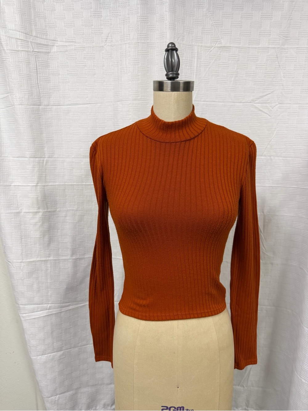 one clothing Rust Ribbed Mock Neck Sweater